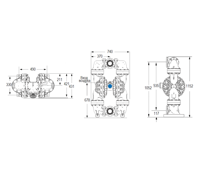 Мембранный пневматический насос Graco HUSKY 3300P-P01-A-P1-PP-SP-SP-PT