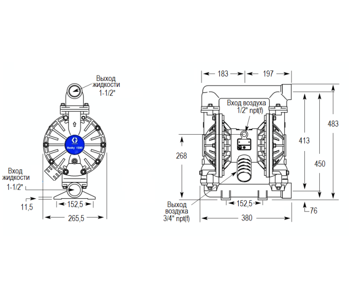 Мембранный пневматический насос Graco HUSKY 1590-SS-SS-HS-PTFE