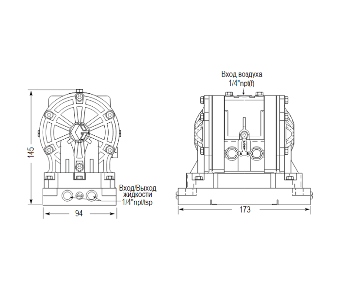 Мембранный пневматический насос Graco HUSKY 205-KY-NULL-KY-PTFE