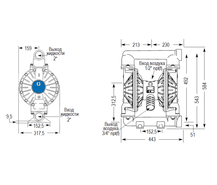 Мембранный пневматический насос Graco HUSKY 2150-AL-SS-SP-SP