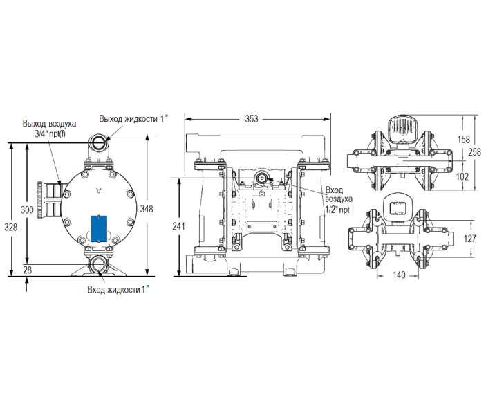 Мембранный пневматический насос Graco HUSKY 1050S-A01-A-S2-SS-SS-PT-PT