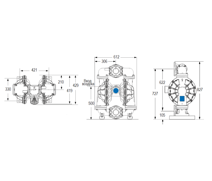 Мембранный пневматический насос Graco HUSKY 3300A-A01-A A2-SS-PT-PT-PT
