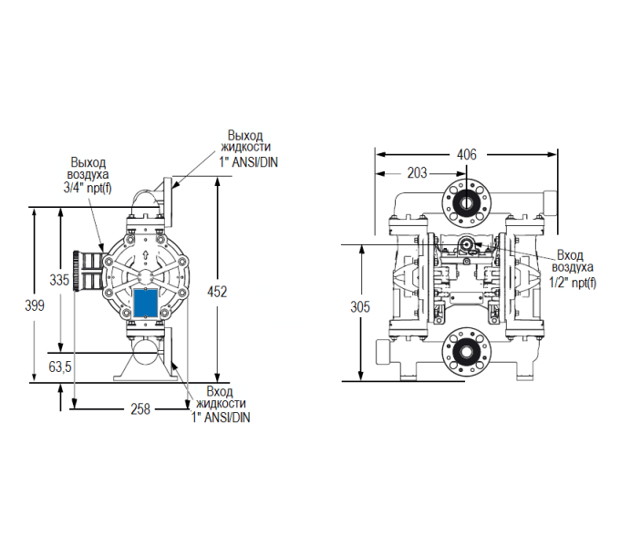 Мембранный пневматический насос Graco HUSKY 1050P-P01-A-P1-PP-SP-SP-PT
