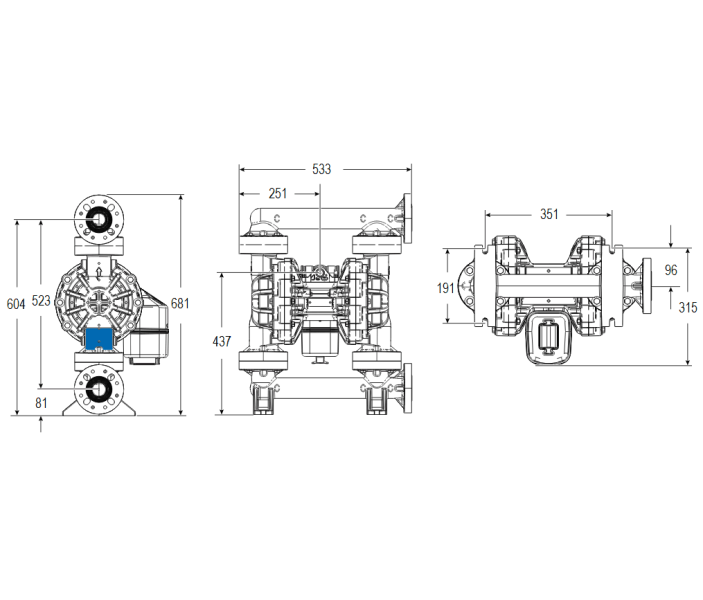 Мембранный пневматический насос Graco HUSKY 15120F-P01-A-F2-PV-PT-PT-PT