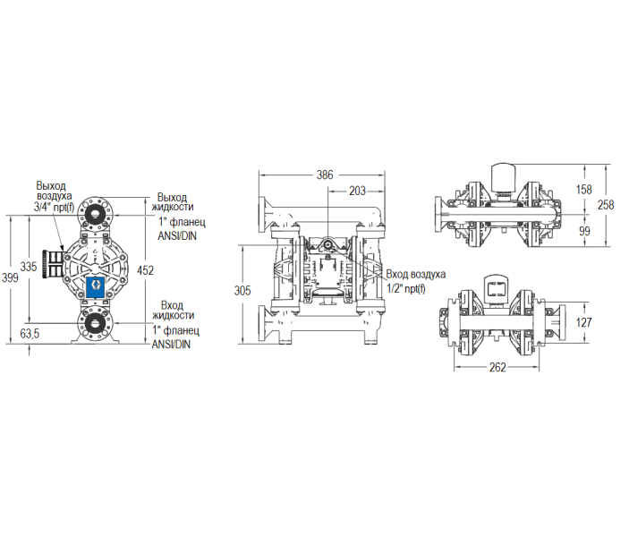 Мембранный пневматический насос Graco HUSKY 1050F-P01-A-F2-PV-PT-PT-PT
