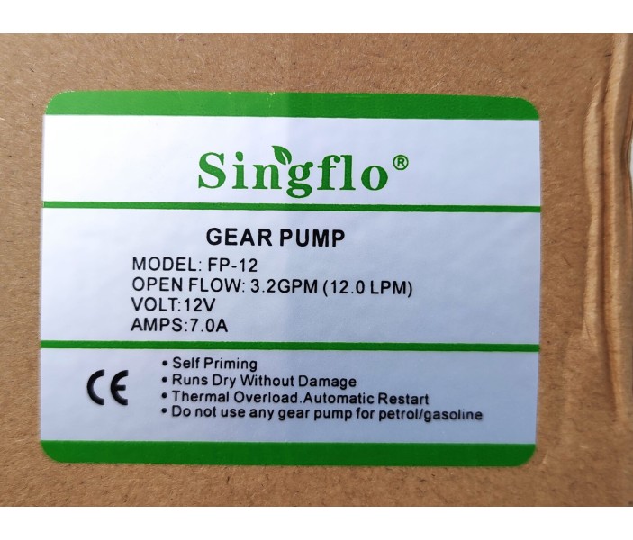 Насос Singflo FP-12 12В, 2 бар, 12 л/мин шестеренчатый