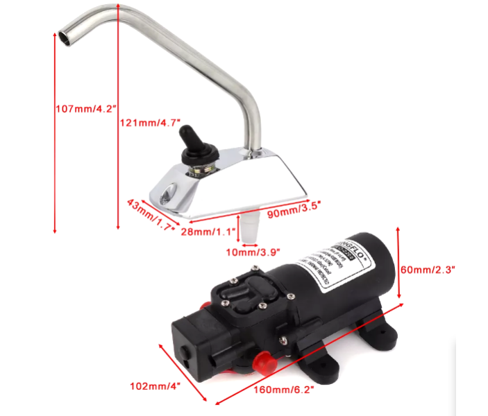 Насос Singflo FLO-2202-GPWT 12В, 2.4 бар, 4.3 л/мин мембранный с краном